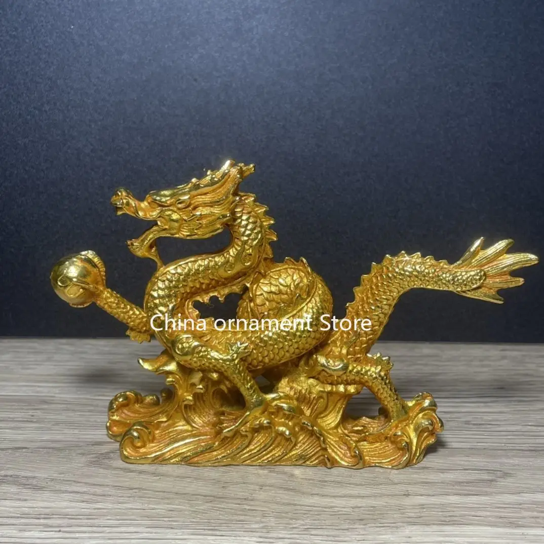 Gilt Lucky Golden Dragon Qinglong Hanlong Decoration Zodiac Home Office Living Room Ornament Alloy Crafts