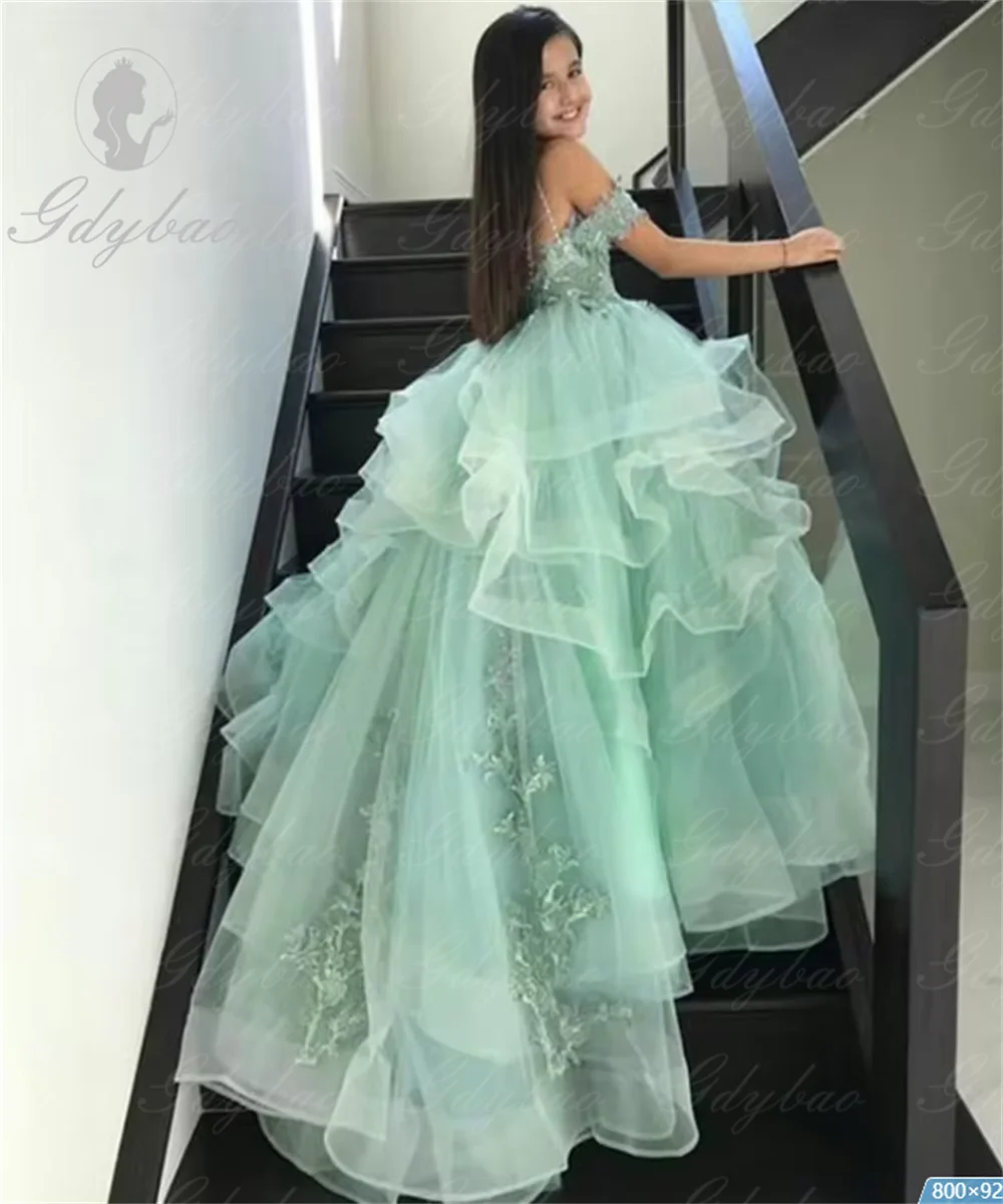 Rosa quente vestidos da menina de flor rendas beleza pageant casamento para crianças cinta espaguete crianças babados tule comunhão festa bola