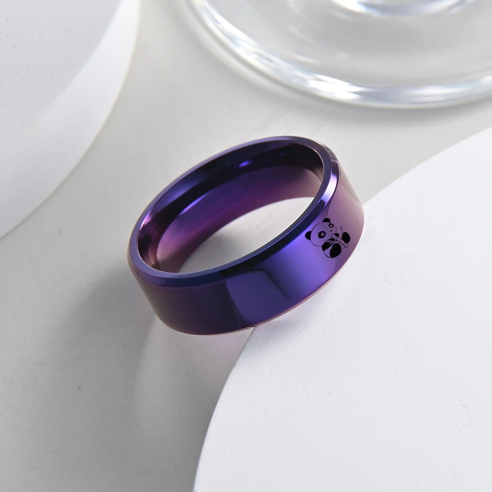 Purple  Stainless Steel Finger Rings Cute Panda Ring For Men Women  Animal Ring Wholesale Jewelry Dropshipping