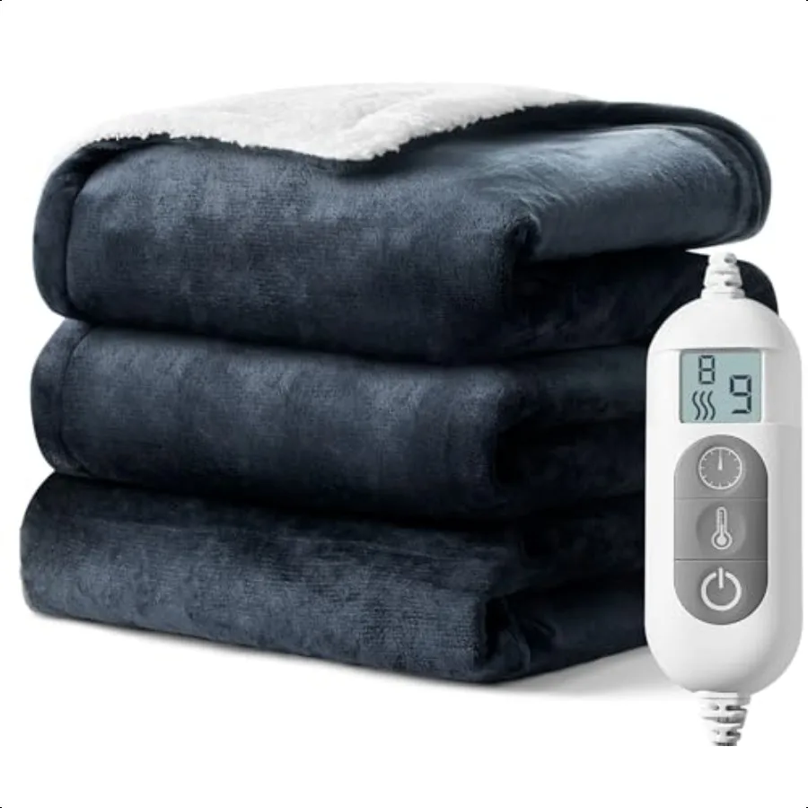 

Электрическое одеяло с подогревомДвусторонний фланелевый электрический плед Sherpa с таймером на 19 часов, автоматическое отключение, 8 уровней нагрева, сертификаты ETL