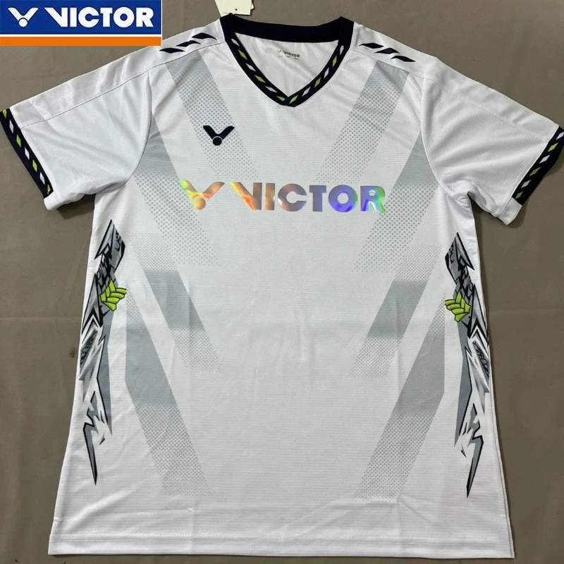 Victor 2024 New Men's and Women's Badminton Suit Breathable Short Sleeved Top Paired with Shorts Set