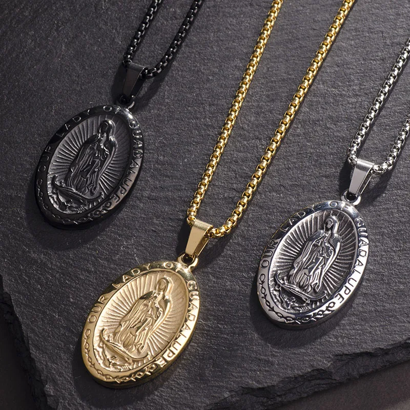 

Valily Virgin Mary Medal Our Lady of Guadalupe Necklace Stainless Steel Pendant Necklace Women/Men Jewelry virgen de guadalupe