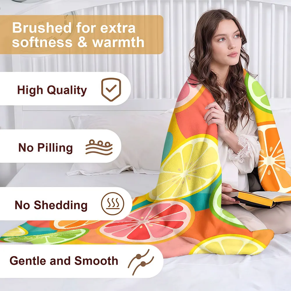 Colorful Citrus Slice Soft Warm Flannel Blanket Lightweight Cozy Christmas Halloween Home Decor Room