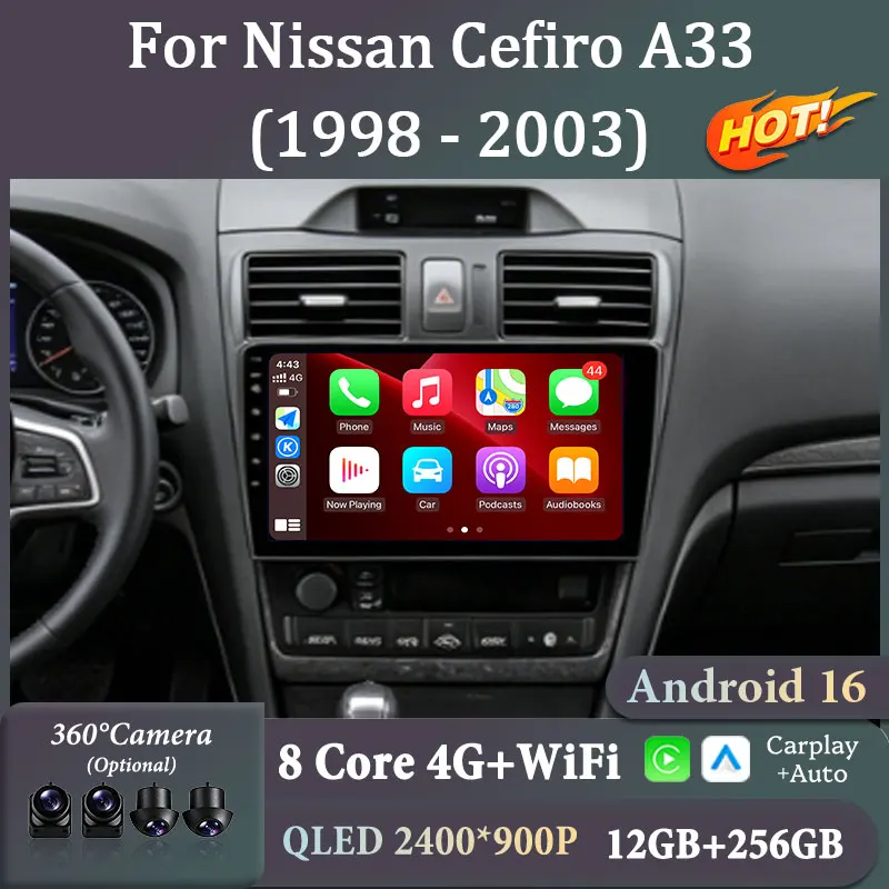 For Nissan Cefiro A33 1998‑2003 9 Inch Intelligent Android Car Multimedia Player GPS Navi Wireless CarPlay Android Auto WiFi DSP
