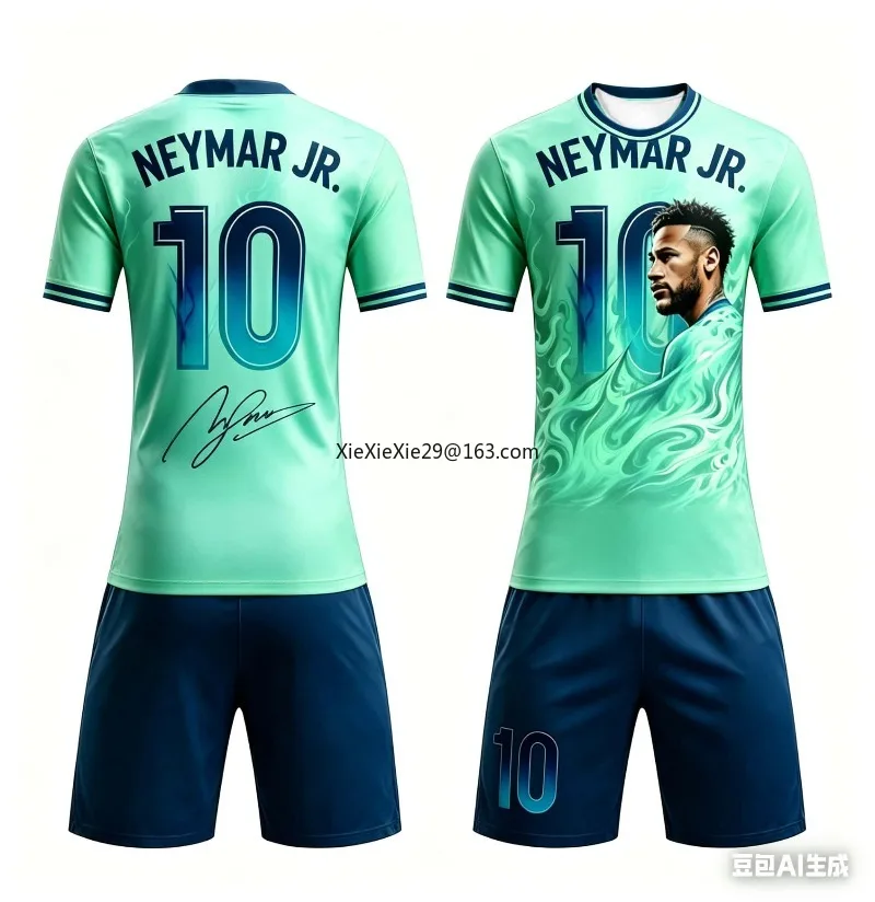 Herren Sommer AI Neymar # 10er-Set Gedenk-Edition Fußballtrikot T-Shirt Shorts Set Sommer Kinder- und Erwachsenen-Outfit für Eltern-Kind-Abstufung – Detail 8