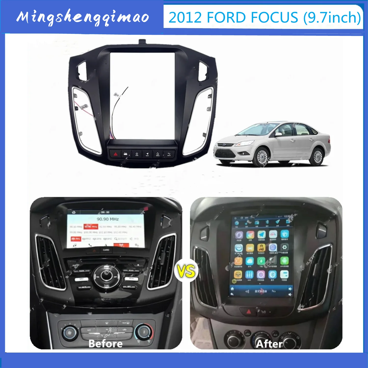 9.7 Inch Car DVD Frame Fascia Adapter For FORD FOCUS BLACK (BUTTON) Android Radio Dash Fitting Panel Kit