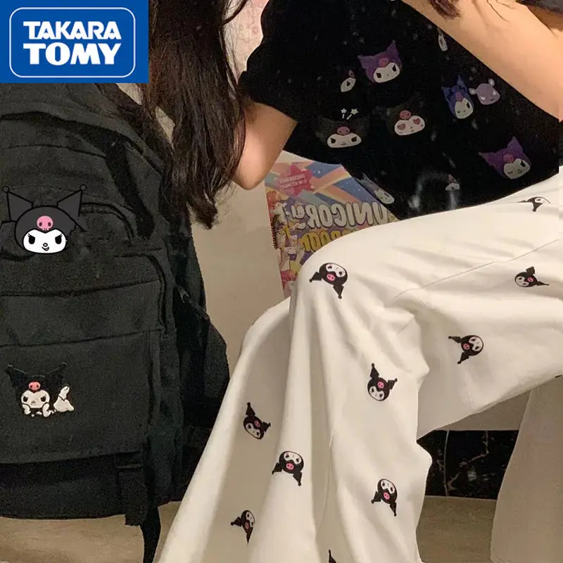 

TAKARA TOMY New Summer Thin Cartoon Printing White Couple Wide-leg Pants Girls Breathable and Comfortable Long Straight Pants