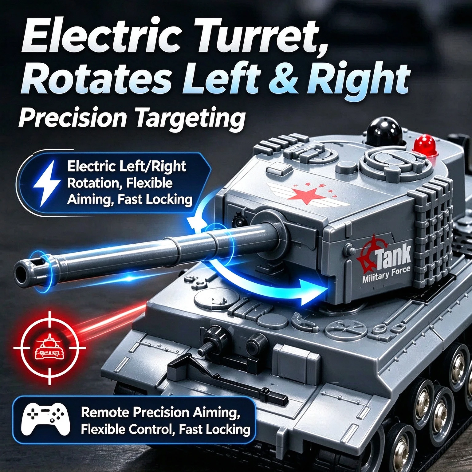 USB Rechargeable RC Battle Tank, Controllable Turret & Infrared Combat, Thick Rubber Tracked Climbing Toy Gift for Boys ﻿