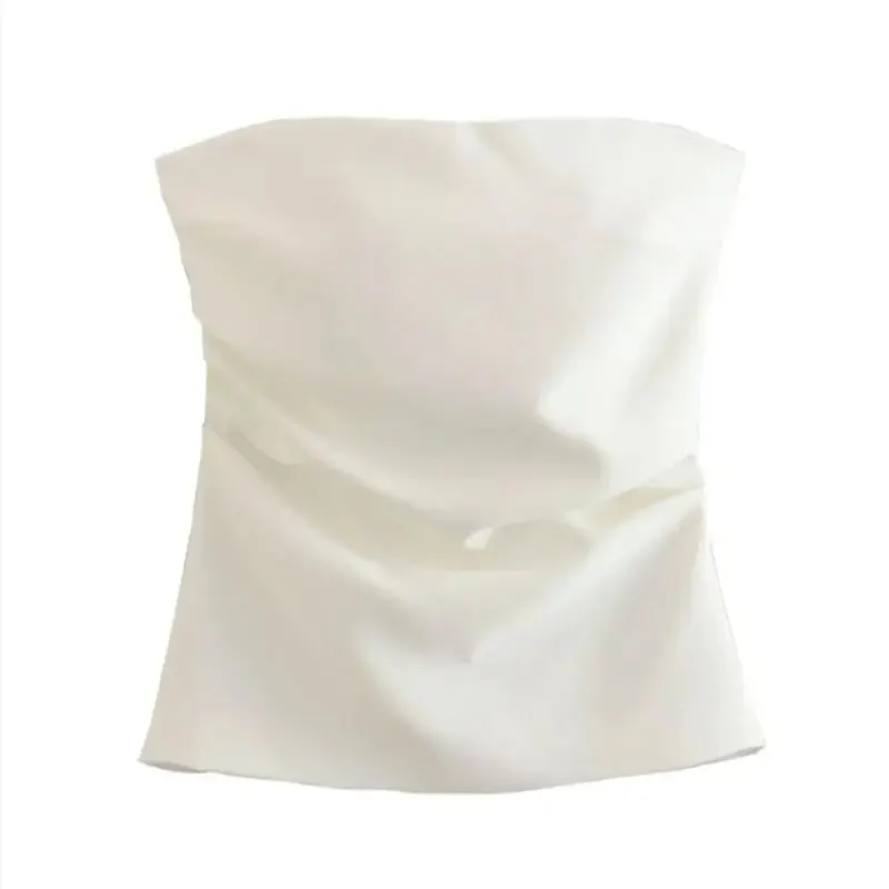 Strapless Draped Bustier Tops for Women, Straight Neck, Back Zipper, Female