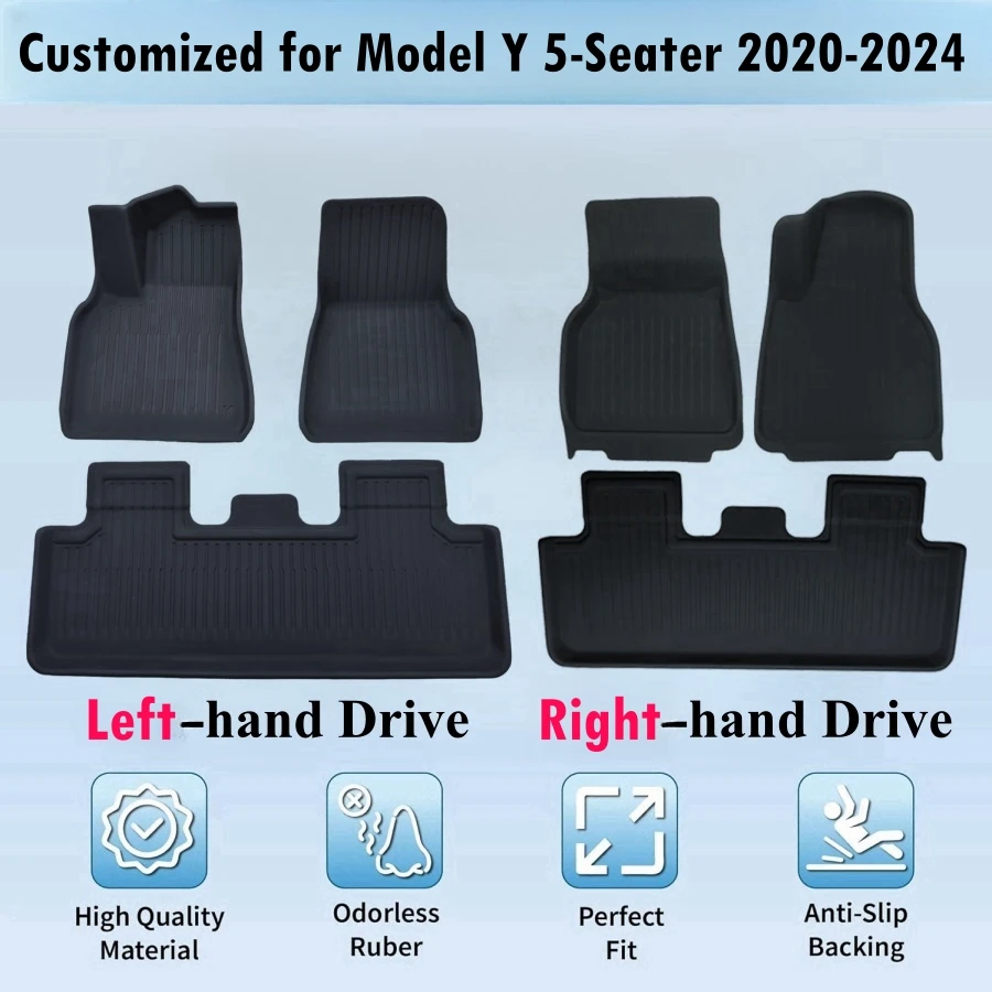 Floor Mats For 2020-2024 Tesla Model Y LHD RHD Trunk Mat Cargo Mat TPE All Weather Cargo Liner Back Seat Cover Protector