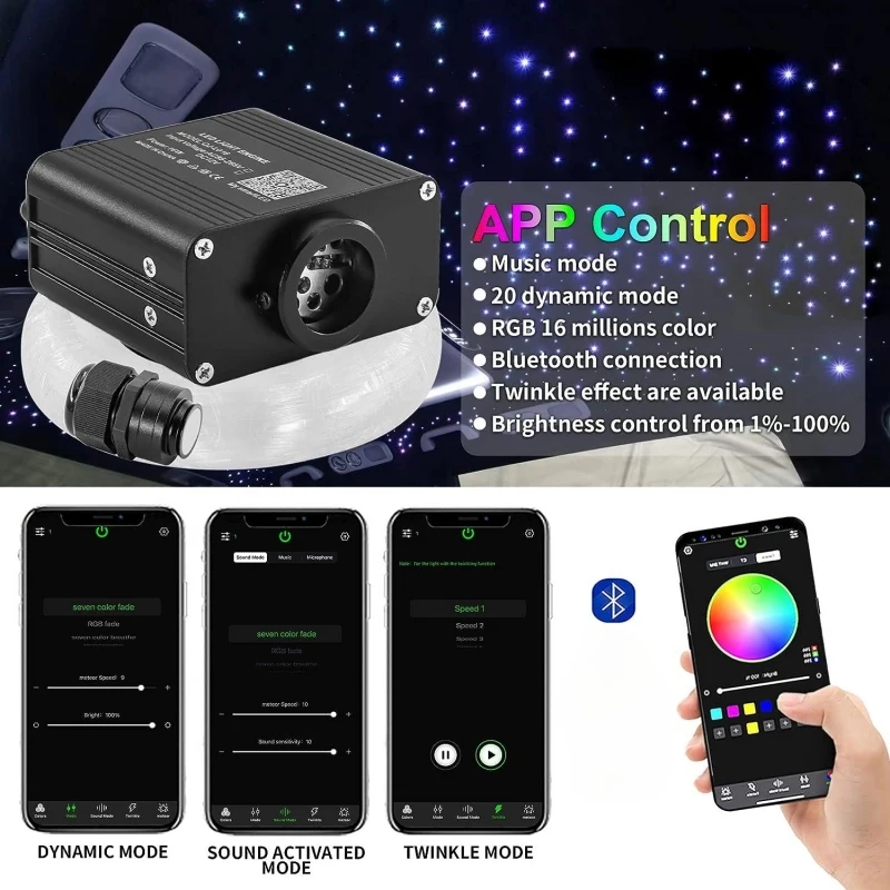 16W Flashing RGBW Light Emitting Diode Fiber Optic Light Starlight Ceiling Kit 600pcs Music Application and Remote Control
