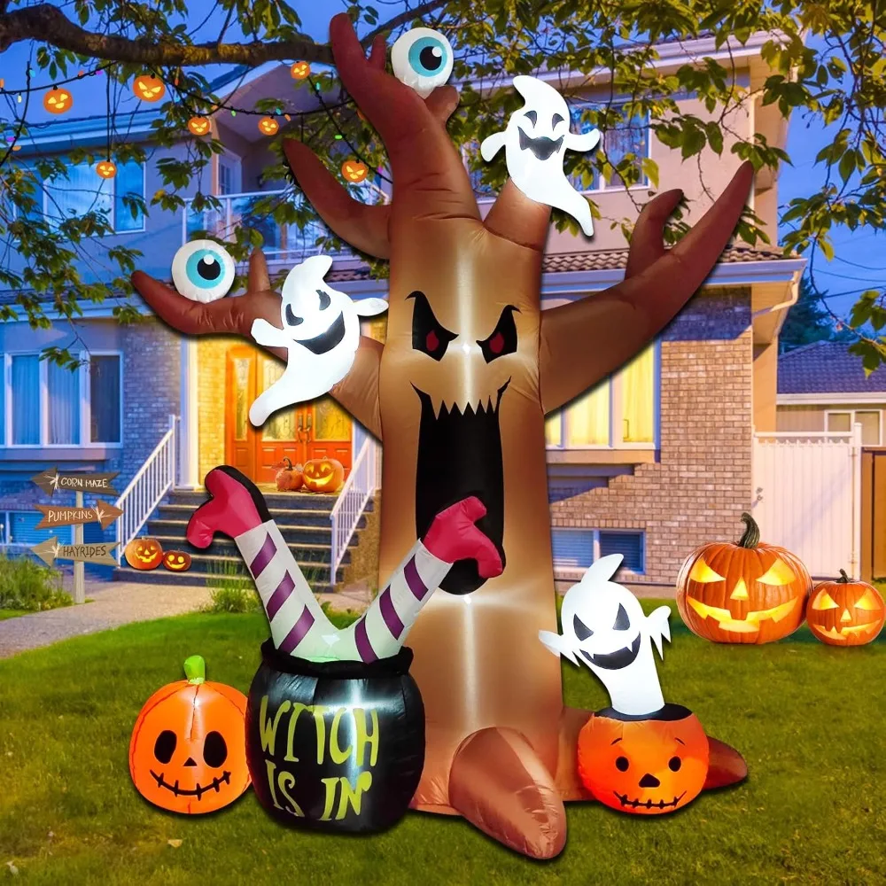 8 Ft Halloween Inflatables Outdoor Decorations Outdoor Spooky Halloween Tree Built-in LED Lights for Outdoor Halloween Decor