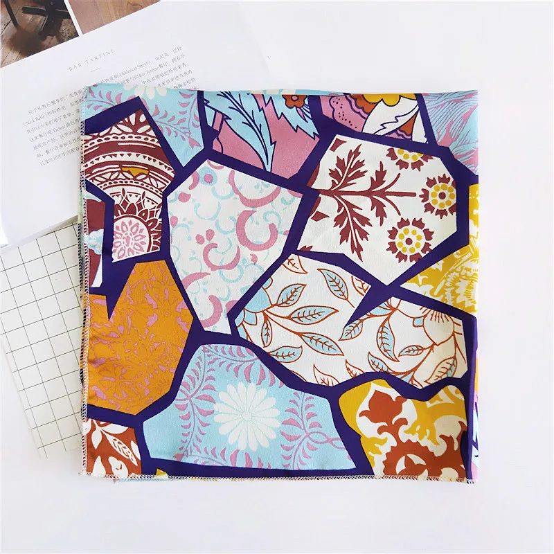 

Квадратные шарфы с цветочным принтом, шейный платок для девочек, шарф с геометрическим цветочным принтом, шейный платок, детский платок на шею, аксессуары для волос