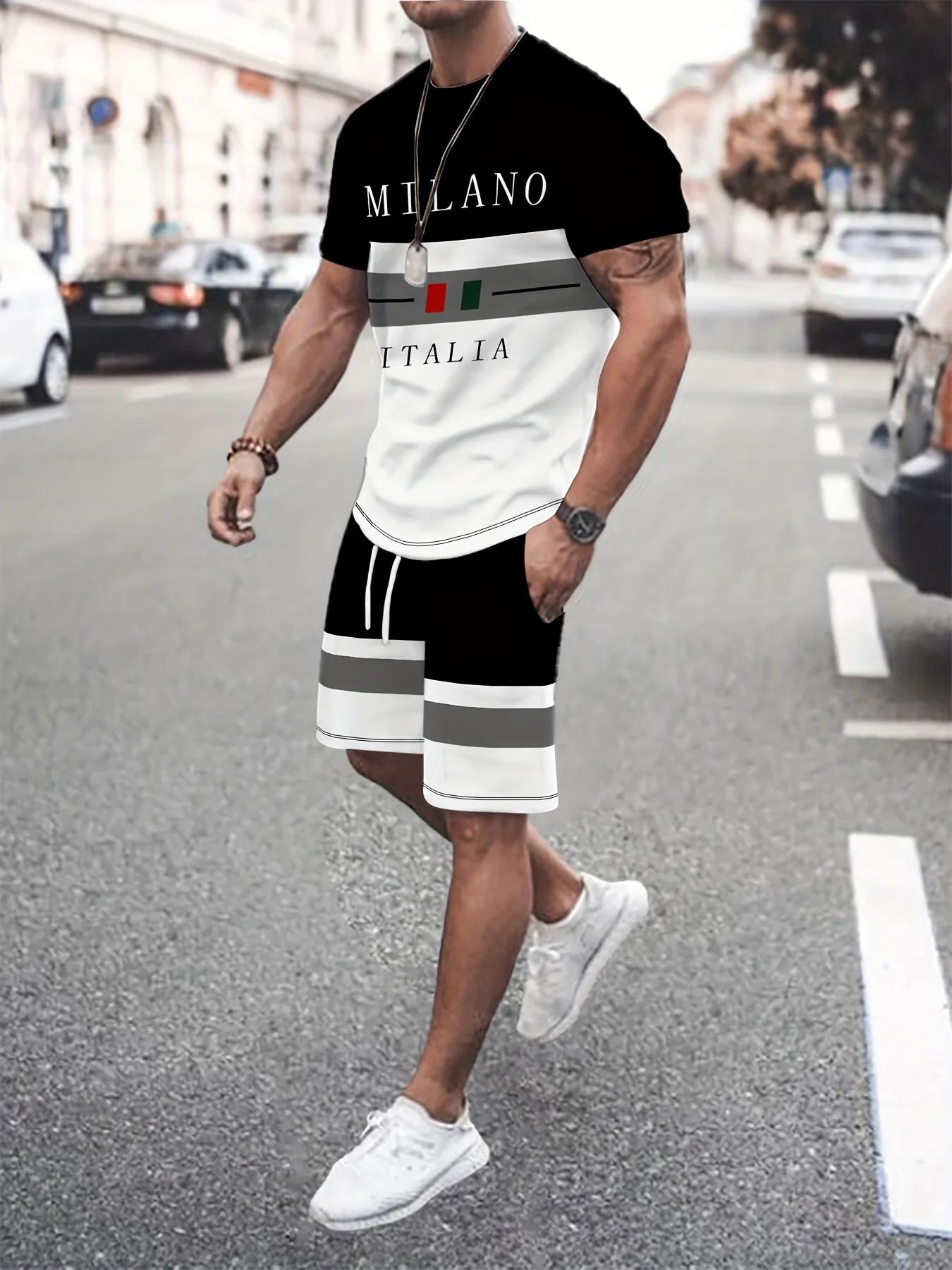 

The new men's set for summer 2025 is a casual fashionable simple soft comfortable and breathable 3D letter pattern print