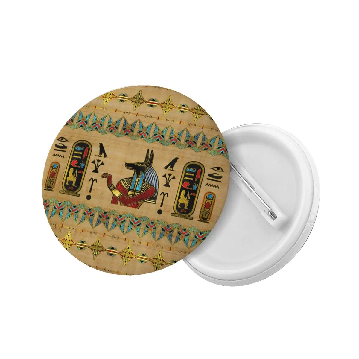 Customize Egyptian Anubis Ornament On Papyrus Button Pin for Jeans Ethnic Ancient Egypt Hieroglyphics Badges Brooch Pinback Gift