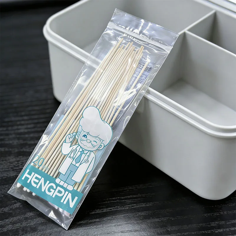 Hengpin verlängerte Wattestäbchen mit Einzelkopf, Bambusstiel, sterile Wattestäbchen für Make-up-Reinigung und Ohrenreinigung.