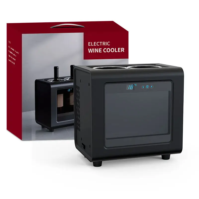 360° Electronic Refrigeration with Cold Air Circulation System Mini Wine Cabinet for 2 Bottles Ice Buckets & Beverage Tubs