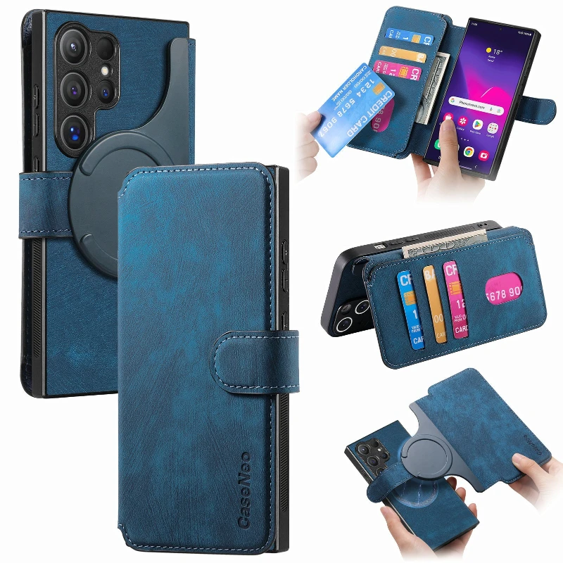 Magnetische Vollschutz-Kartenhalter-Brieftaschenhülle für Samsung Galaxy S26 S25 S24 S23 S22 S21 Plus Ultra FE Klapphülle