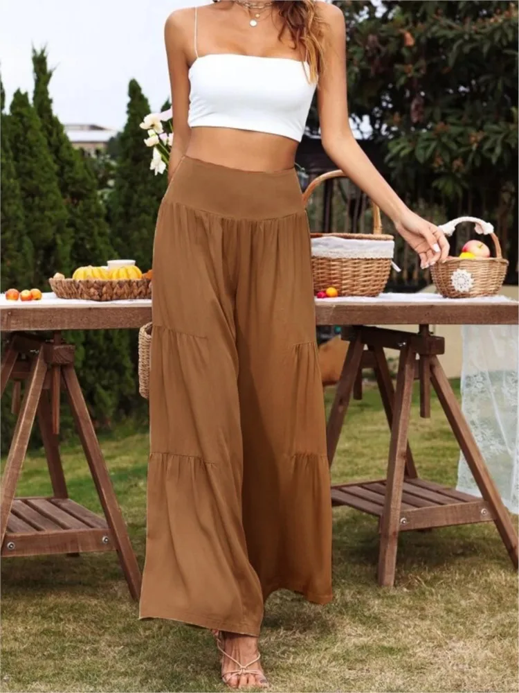 Fashion Solid Loose Long Pants Lady Casual High Waist Wide Leg Pants For Women Elegant Office Holiday Womens Clothing Summer New