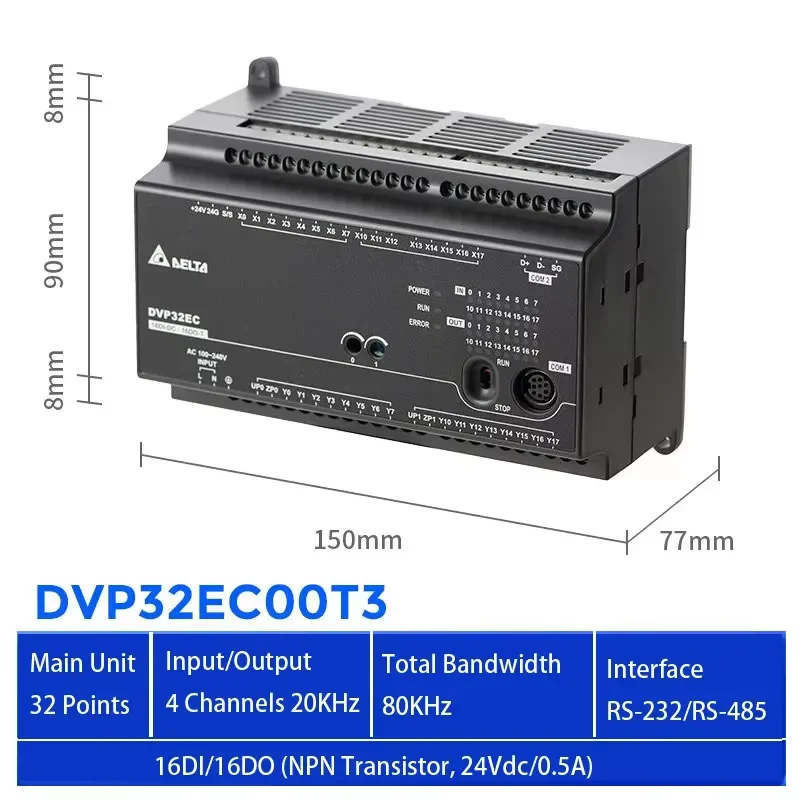 New DVP32EC00T3 32 I O Points NPN Transistor PLC Programmable Logic Automation Spare Parts