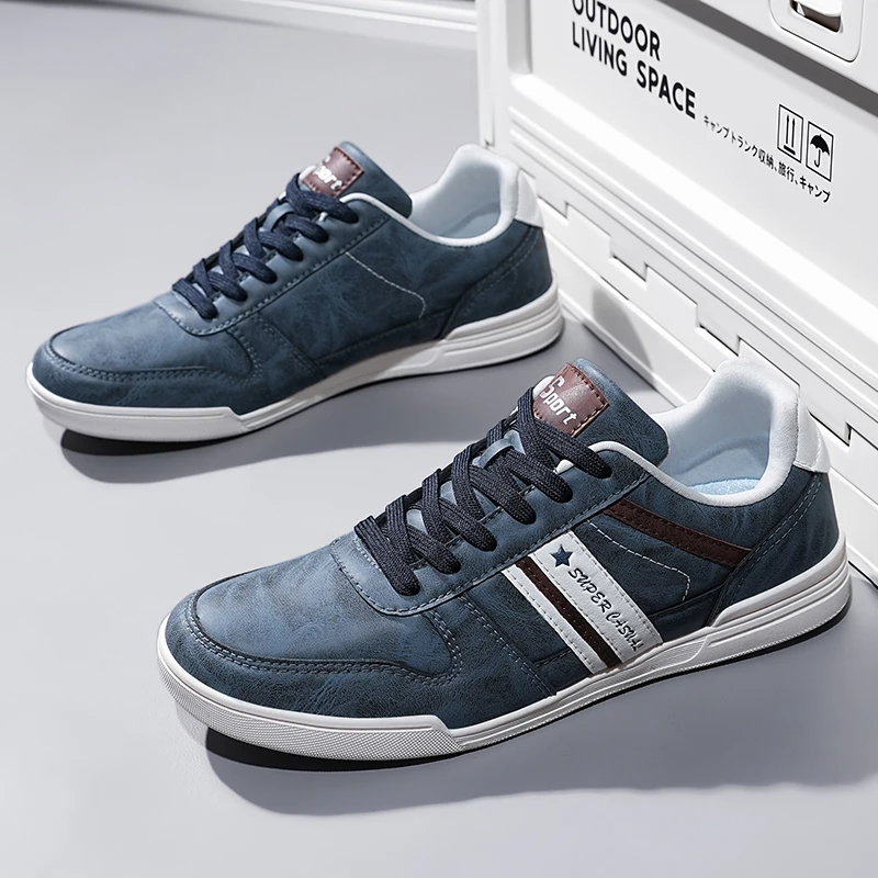 2026 Men's Genuine Leather Casual Shoes Lightweight Fashion Sneakers Plus Size Male England Style Trendy Low Top Walking Shoes
