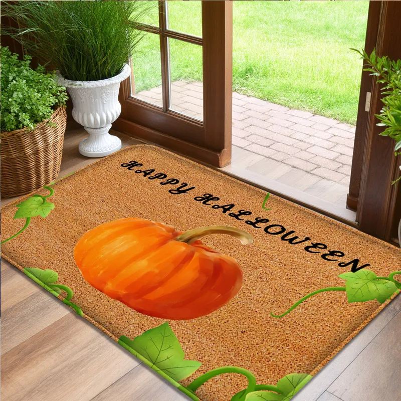 Halloween horror pumpkin pattern indoor and outdoor decoration door mat bedroom living room small carpet bathroom absorbent pad