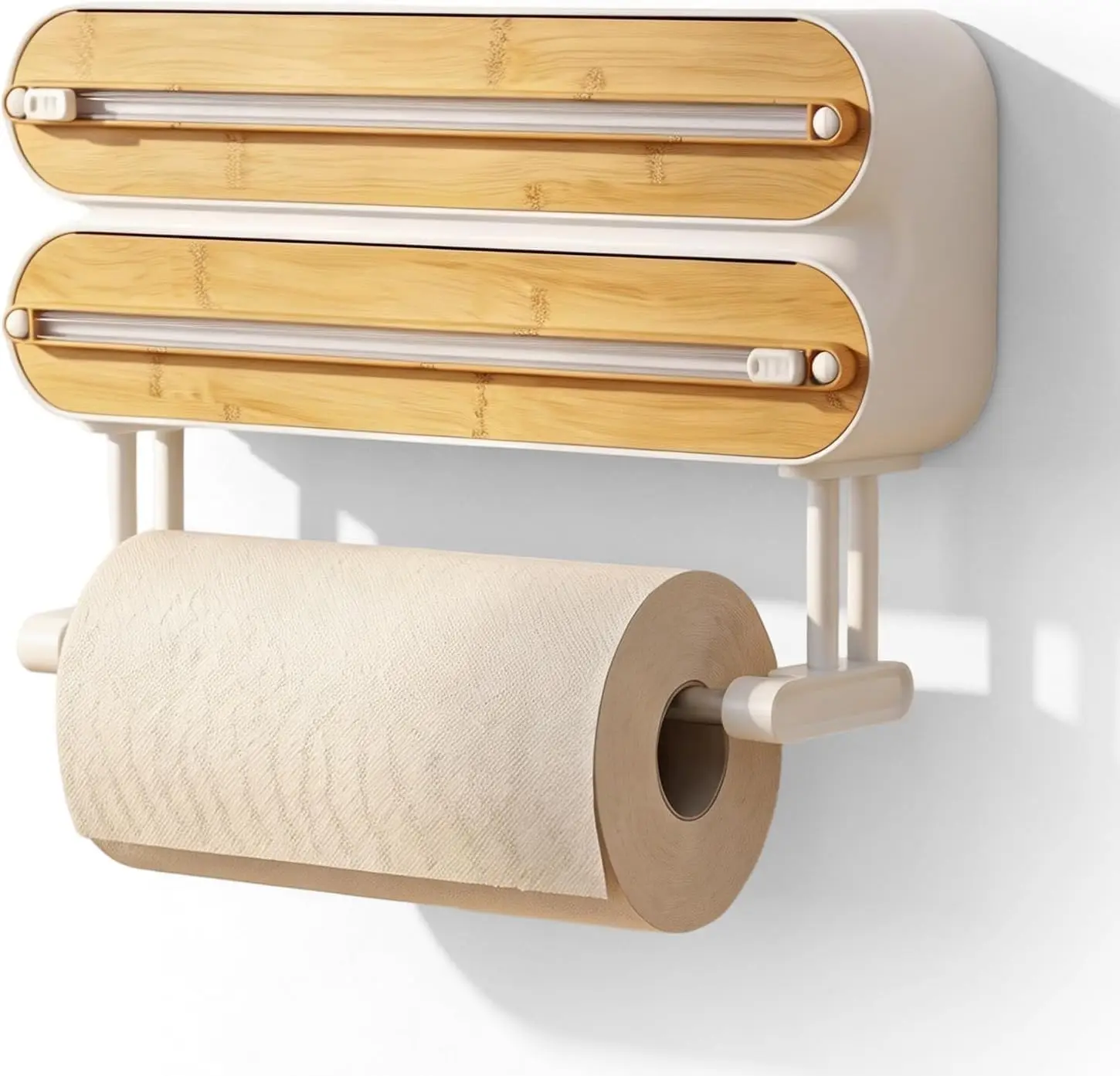 3 in 1 Aluminum Foil and Plastic Wrap Organize Dispenser with Cutter, Magnetic Paper Towel Holder for Fridge