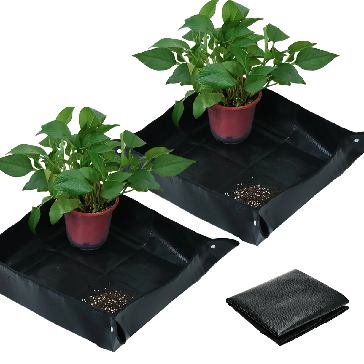 

Складной коврик для посадки, 2 шт., коврик для посадки в саду 100 x 100 см, черный полиэтиленовый водонепроницаемый рабочий коврик для рассадки растений и замены почвы