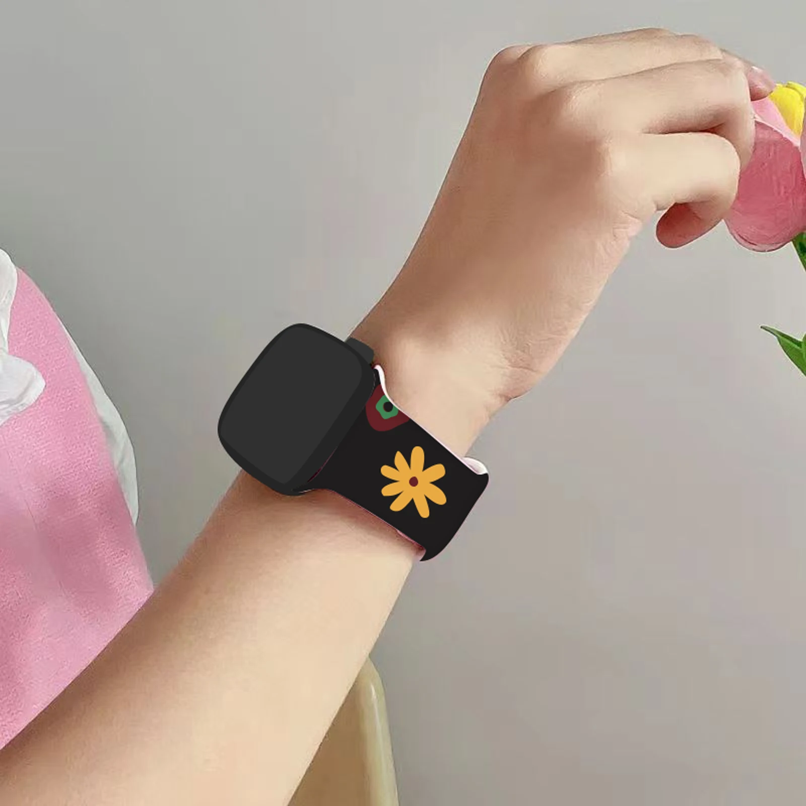 حزام مطبوع عليه عباد الشمس لساعة iWatch 11 10 9 8 SE سوار من السيليكون قابل للاستبدال لساعة Apple 46 مللي متر 42 مللي متر 41 مللي متر 40 مللي متر