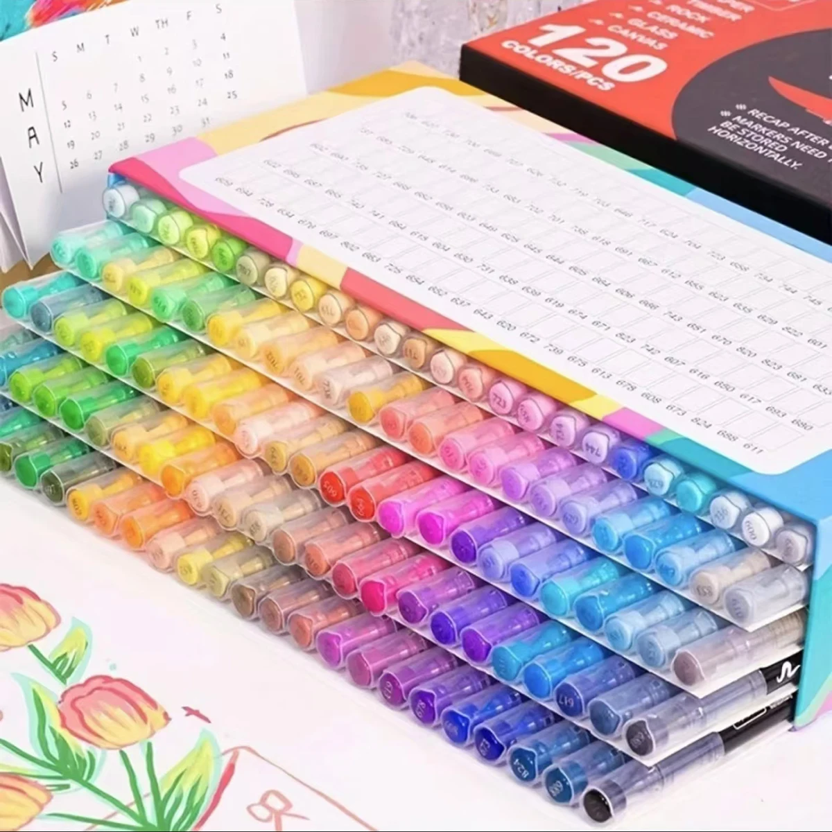 12-120 Colors Acrylic Brush Markers Set, Assorted Pro Color Series Automatic Ink Control System Art DIY Crafts Markers Set