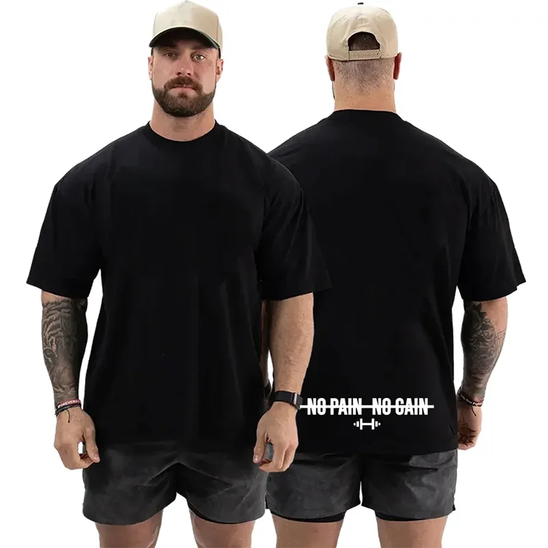Mens Running T-Shirts Oversized Loose 100% Cotton Casual Half Sleeve T Shirts Summer O-neck Gym Clothing Fitness Tees Shirt