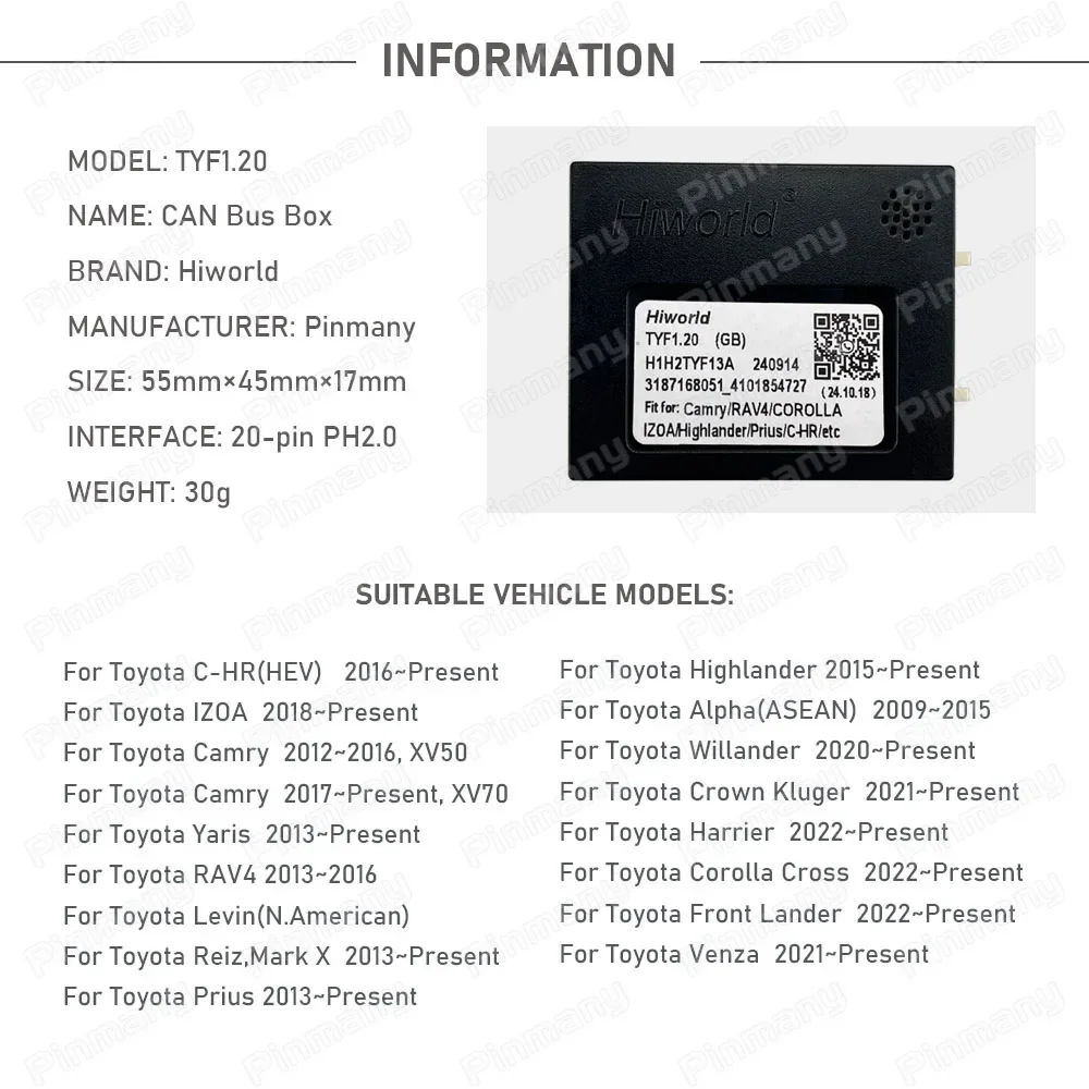 Car Radio CAN Bus Decoder TYF1 For Toyota Corolla Cross Veloz Cross Granvia Venza Harrier Crown Kluger  Willander Levin Mark X