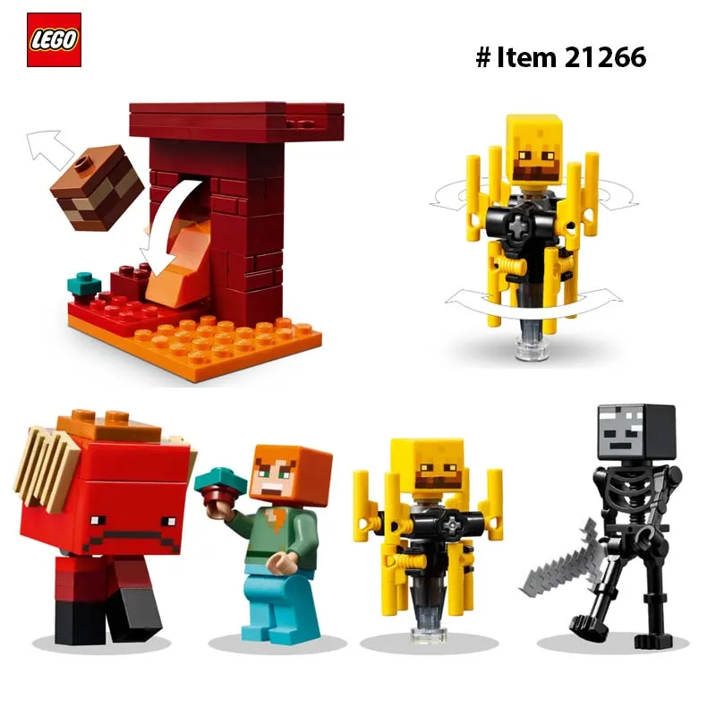 LEGO 21266 Minecraft The Nether Lava Battle Toy and Playset Alex، Wither Skeleton، Blaze and Strider Figures للعب التظاهري #3