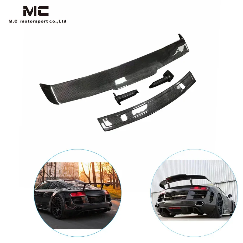 Carbon Fiber Rear Wing GT Spoiler for Audi R8 V8 2008-2014 P Style with Base Rear Spoiler