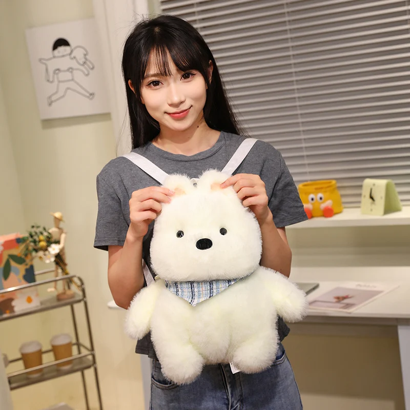 40 cm dessin animé bavoir Animal en peluche sac à dos West Highland White Terrier Double Shoudlers sac enfants portefeuille en peluche cadeau