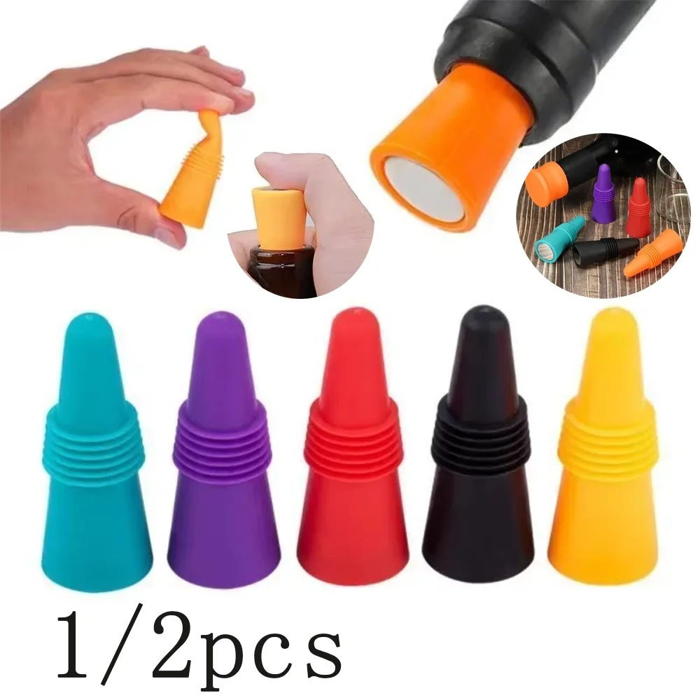 Juego de tapones para botellas de vino de silicona, accesorios para whisky, fugas de cerveza, tapón para champán, tapas de corcho para vino, herramientas para barras de cocina, 1/2 unidades