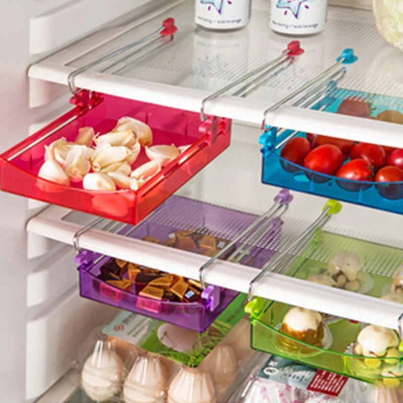 Fridge Drawer Organizer Retractable Drawer Refrigerator Storage Box Household