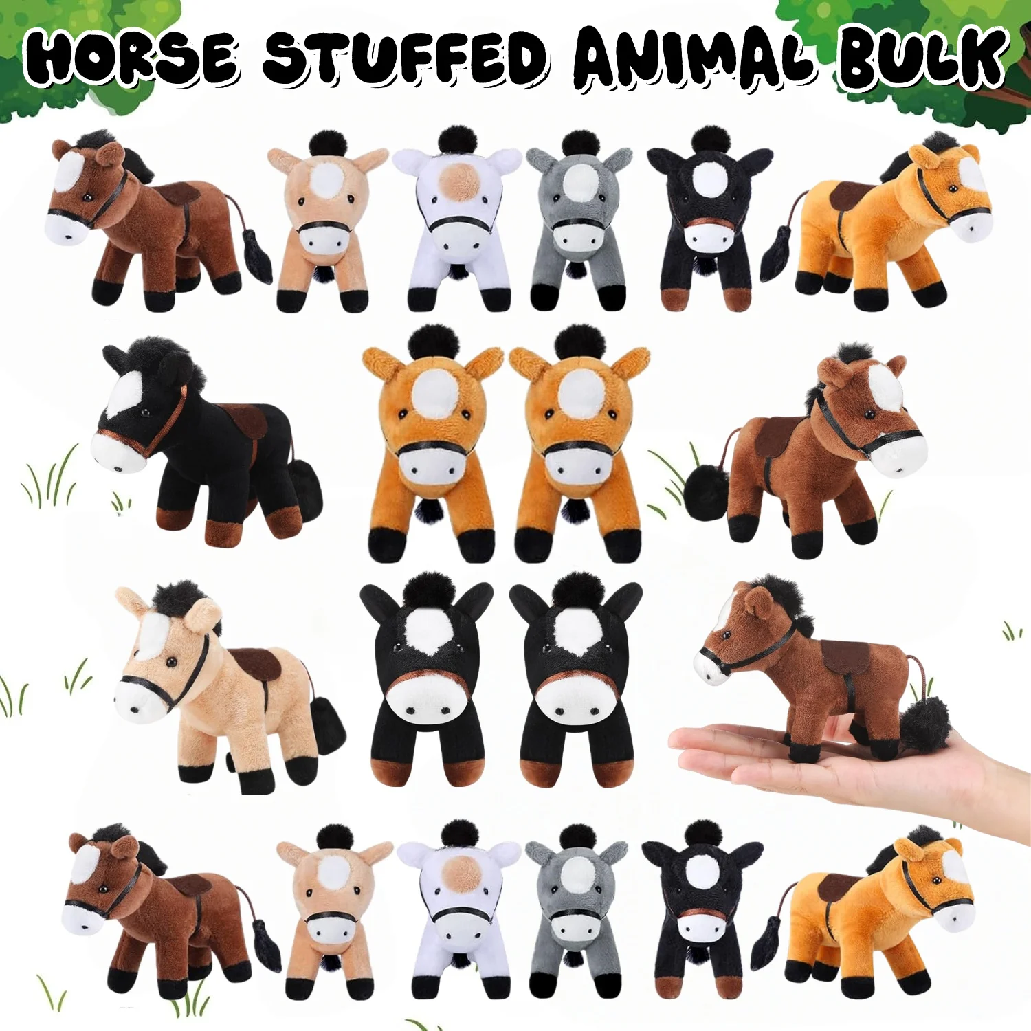 

12-48Pack Horse Stuffed Animal Bulk Horse Toys Horse Plush Adopt A Horse Party Favor Stuffed Horse Mini Plush for Birthday Party