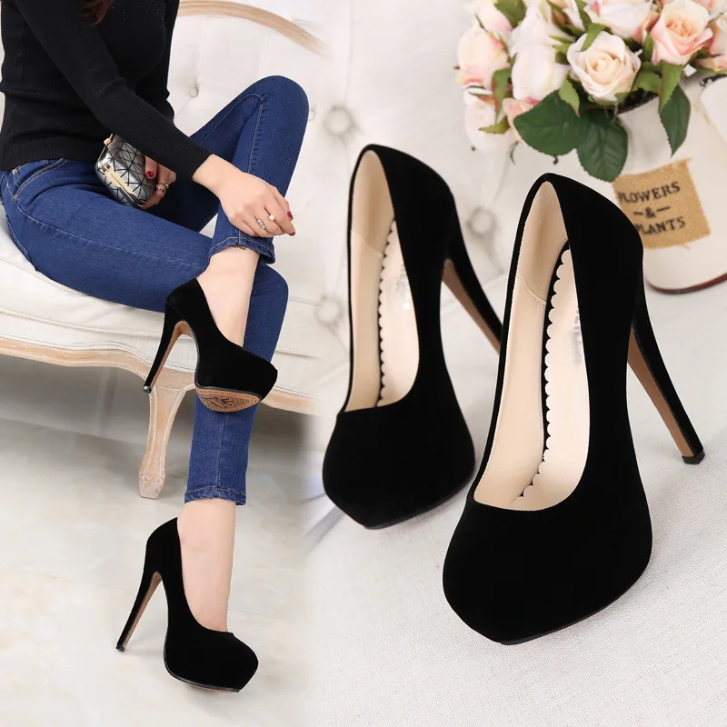 2024 High Heels Platform Pumps 14cm Sexy Ladies Party Red Stiletto Heels 4cm Waterproof Women\'s Shoes Size 46 Round-Toe Fashion