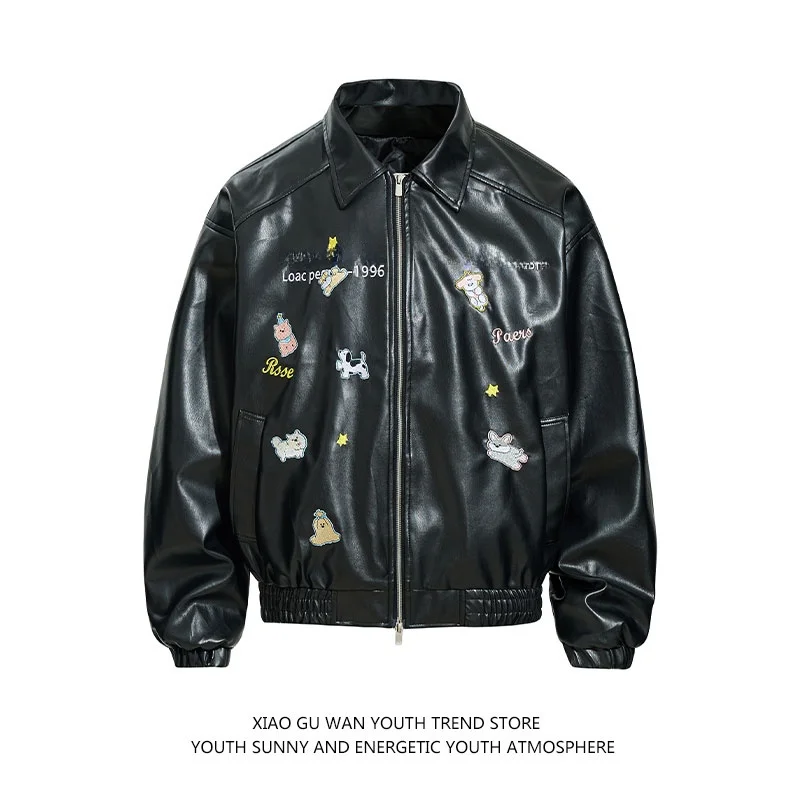 

Sli American Feeling из искусственной кожи для пар, свободный крой, воротник, застежка-молния, длинная теплая подростковая повседневная одежда