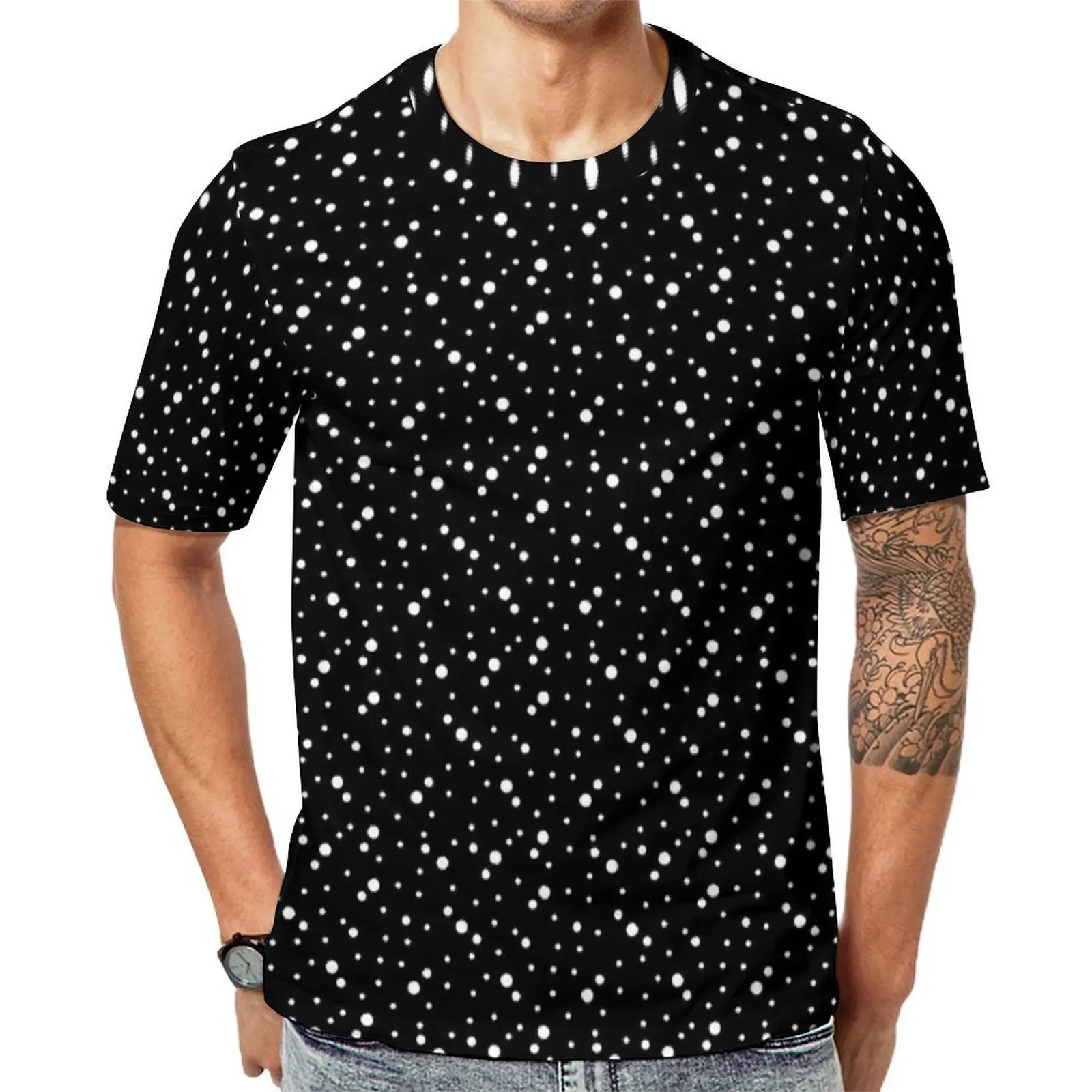 Oversized T-Shirt Summer Random Scatter Dots Print T-Shirts  Casual Crewneck Tee Shirt Men Trending Design Top Tees