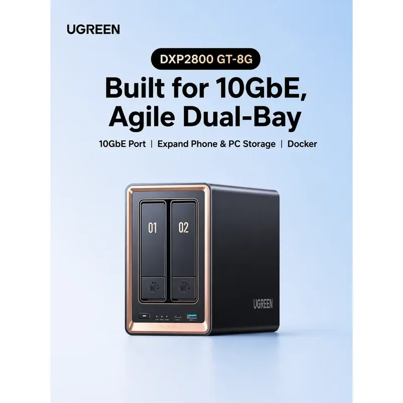 Brand for UGREEN DXP2800GT NAS Storage, 8GB Dual-Bay Personal Cloud Server, 10GbE Network, Home Storage System For