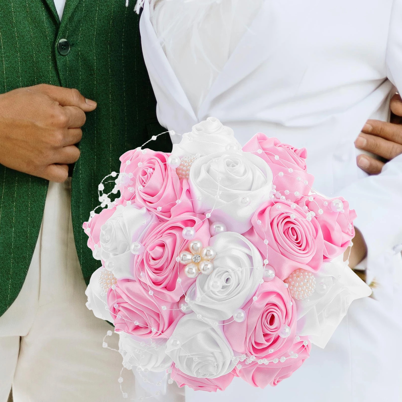 

Wedding Bouquet Bride Holding Flowers Bridal Pearls Cloth Rose Artificial Flower Bouquet Elegant Design Soft Comfortable