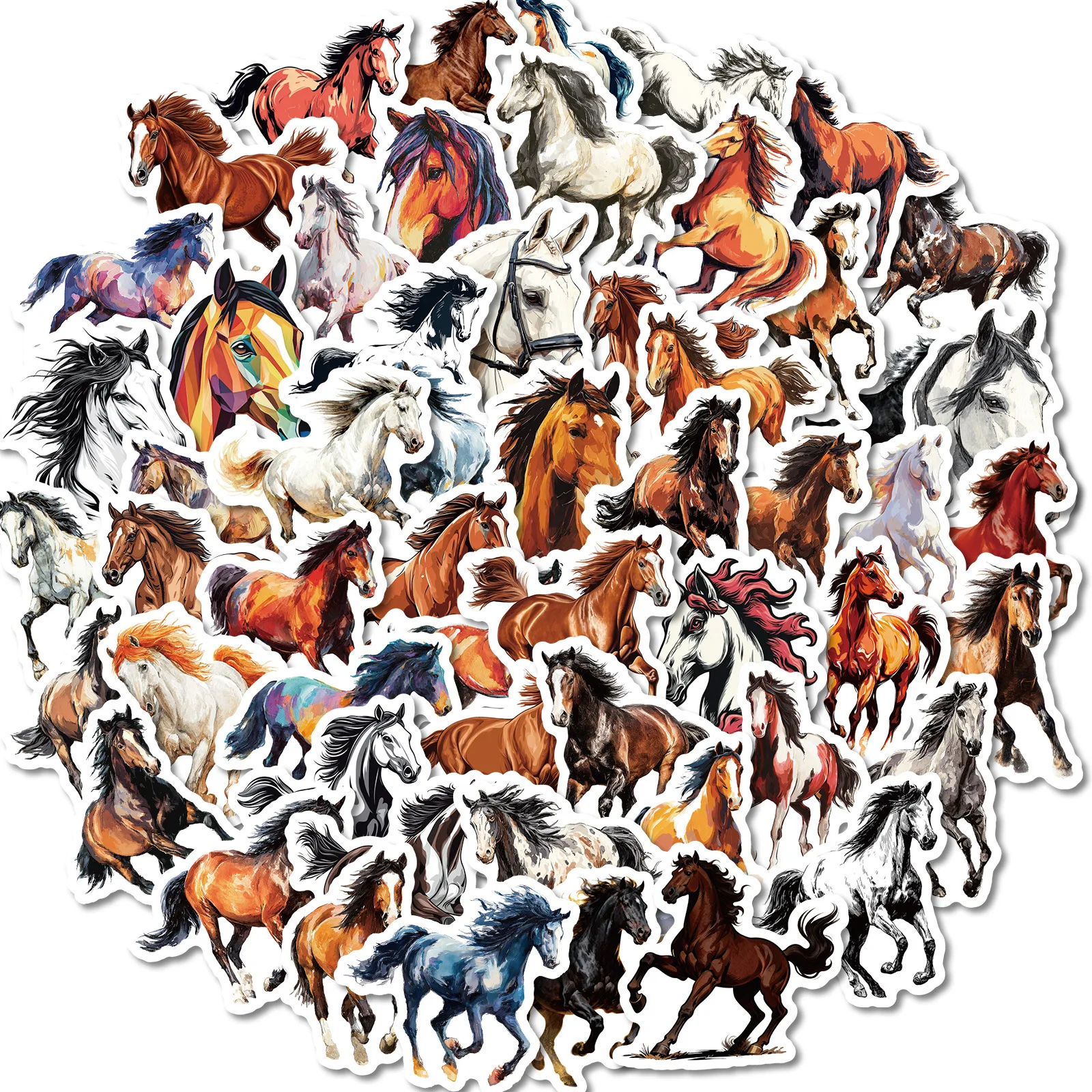 10/30/56PCS Dynamic Running Horse Stickers Oil Painting Horse Pattern DIY Toys Guitar Luggage Suitcase Decal Graffiti Sticker