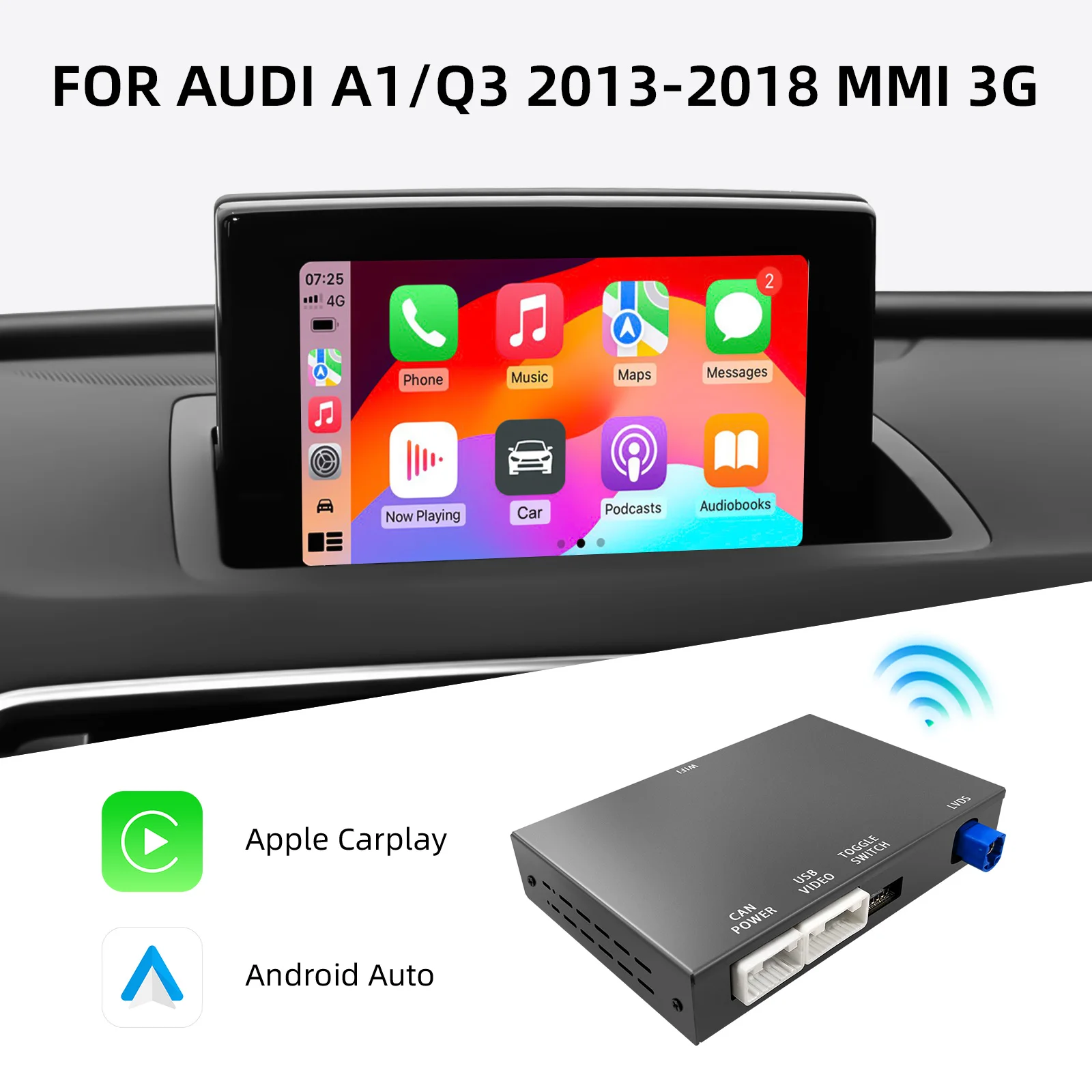 OEM-Bildschirm-Upgrade-Decoderbox für Audi A1 Q3 2012–2018, 6,5 Zoll/7 Zoll Bildschirm, MMI 3G mit CarPlay und Android Auto Retrofit Kit