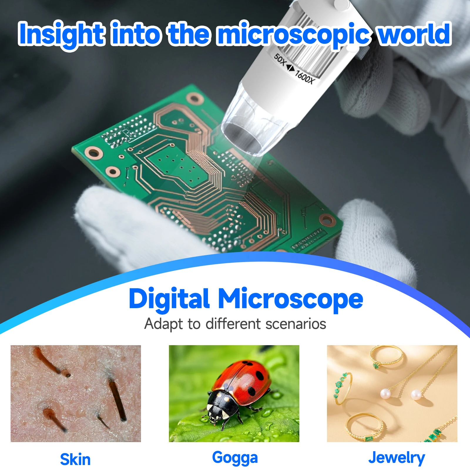 مكبر إلكتروني لمستحضرات التجميل، مجهر فروة الرأس للإلكترونيات 1600x مجهر واي فاي رقمي محمول لهاتف iPhone Android #5