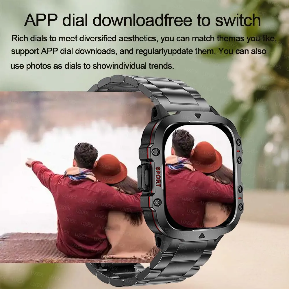 الرجال مصباح يدوي Smartwatches 1.96 HD مكالمة لاسلكية الصحة المقتفي مخصص صور صوت مساعد هدية الكريسماس البارون ساعة رياضية