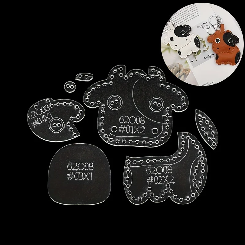 7pcs/set Cute Cartoon Cow Acrylic Template DIY Leather Hanging Ornament Pendant Stencil Tools Supplies for Accessories Making - view 3