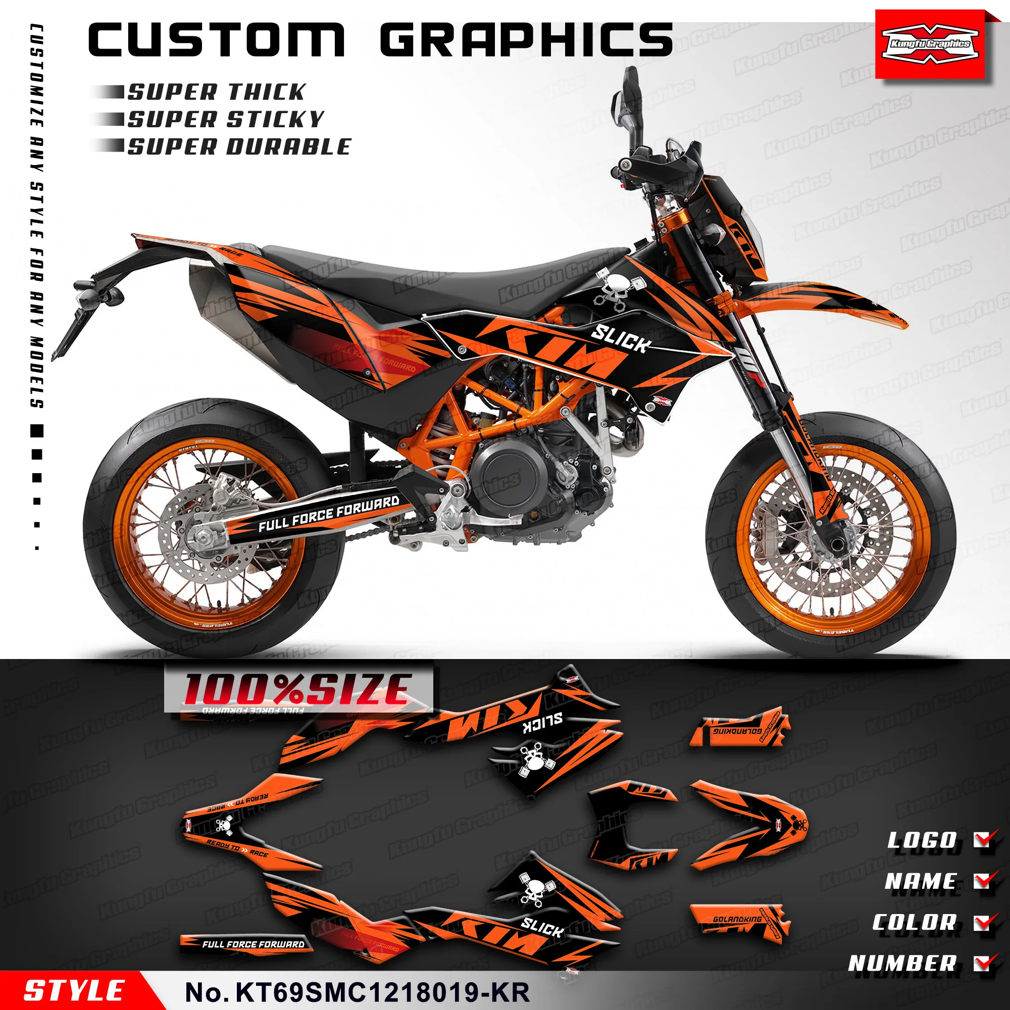 KUNGFU GRAPHICS Sticker Kit Motorcycle Graphics for KTM 690 SMC-R 690 SMC R 2012 2013 2014 2015 2016 2017 18, KT69SMC1218019-KR