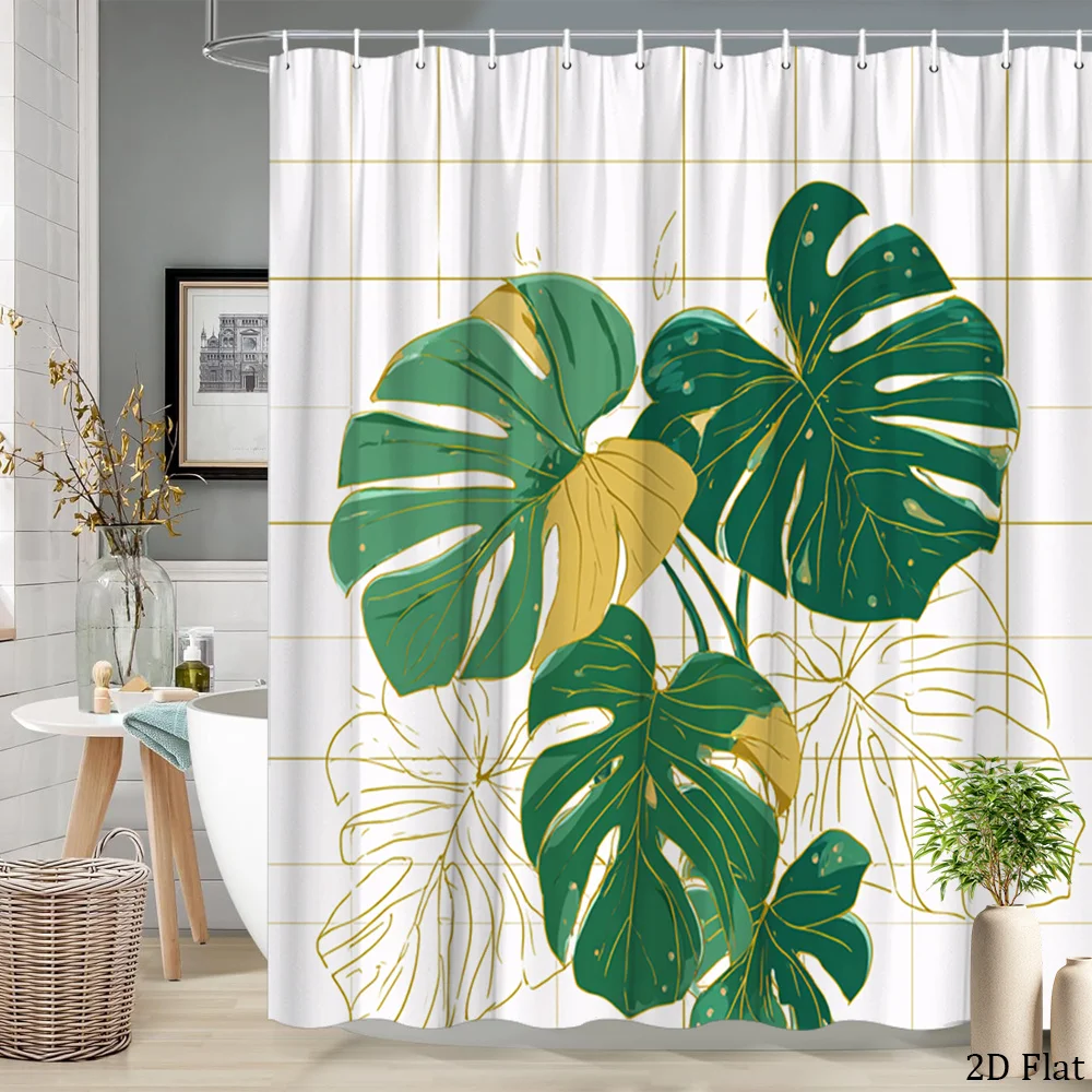 

Boho Tropical Monstera Leaf Shower Curtain Green Jungle Pattern Waterproof Bathroom Curtain Liner 180x200cm